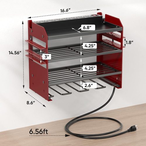 Wall Mount Tool Organizer with Charging Station & 8-Outlet Strip