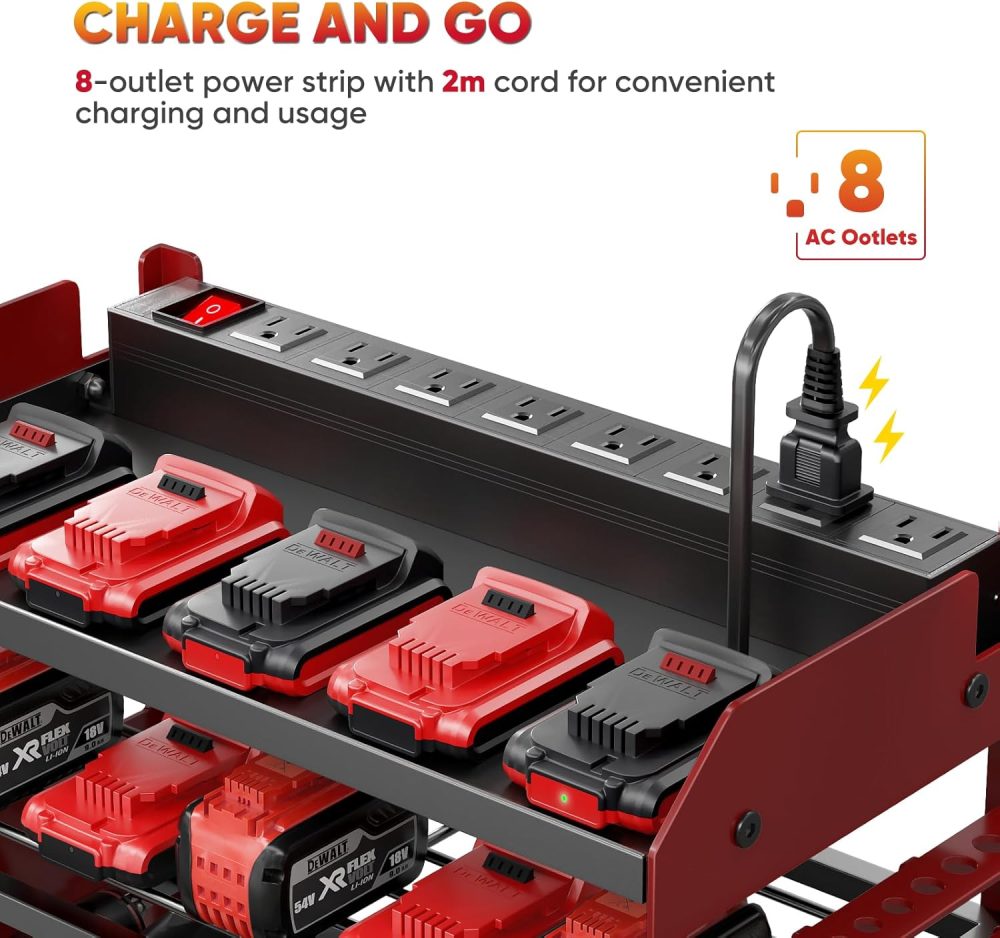 Wall Mount Tool Organizer with Charging Station & 8-Outlet Strip
