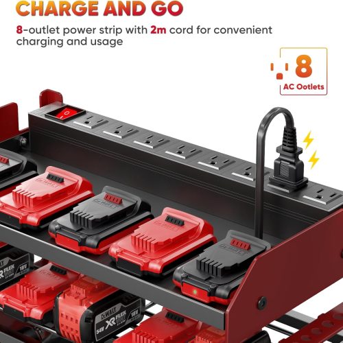 Wall Mount Tool Organizer with Charging Station & 8-Outlet Strip