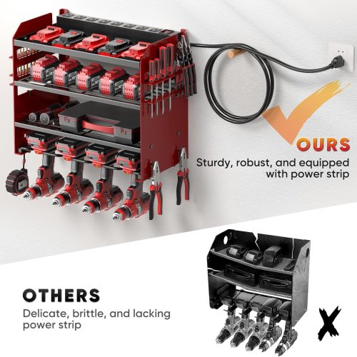 Wall Mount Tool Organizer with Charging Station & 8-Outlet Strip