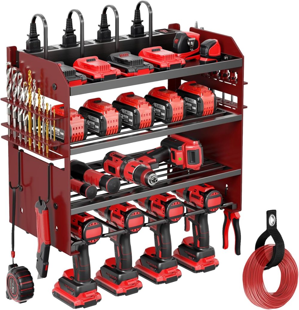 Wall Mount Tool Organizer with Charging Station & 8-Outlet Strip