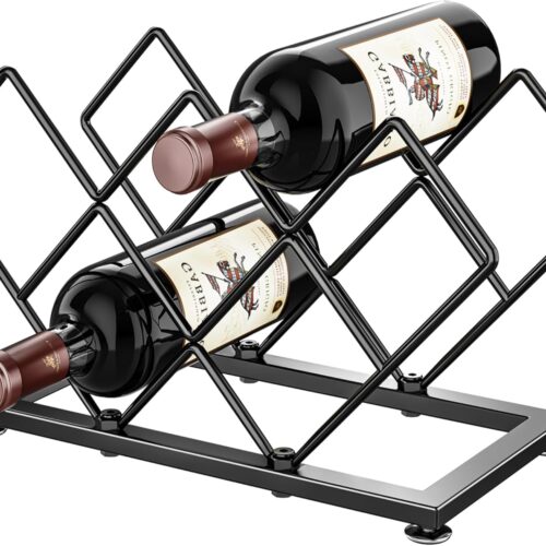 7 Bottle Countertop Wine Rack - Metal Space Saving Wine Holder for Home Bar or Pantry
