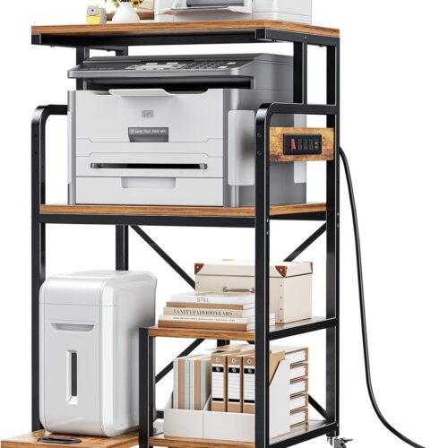 Large 4-Tier Heavy Duty Shelf for Office/Kitchen/Mini Fridge Rolling Cart w/ Power Outlets